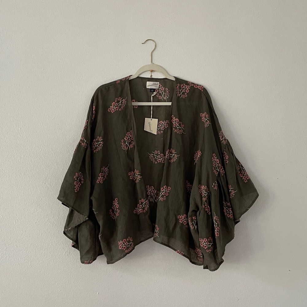Universal Thread Linen Blend Wrap Top Open Front Onesize Cover Up Coastal Green - Picture 15 of 15
